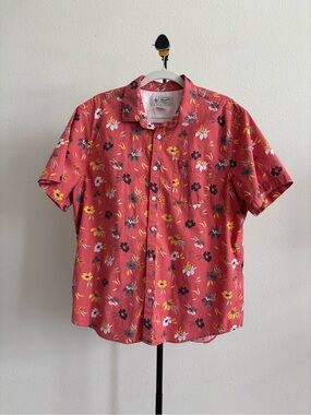 Original Penguin Men Shirt XL Cotton Floral Short Sleeve Button Up Summer Beach